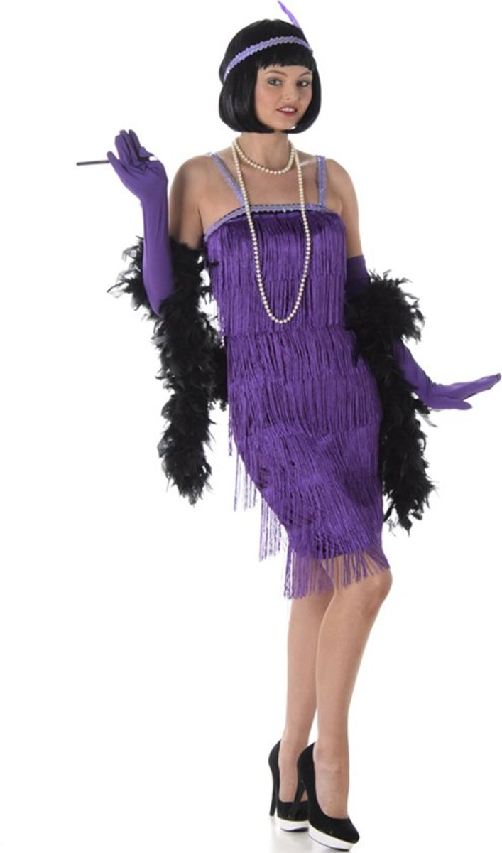 Paars Charleston Flapper Kostuum | Jaren 20 Danseres | Vrouw | XS | Carnaval kostuum | Verkleedkleding